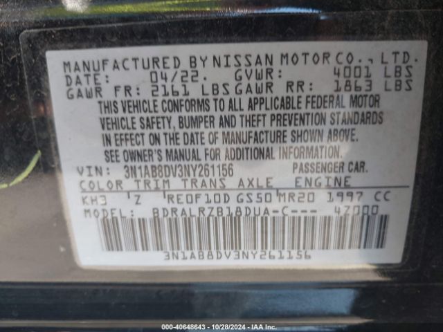 3N1AB8DV3NY261156 Nissan Sentra Sr Xtronic Cvt