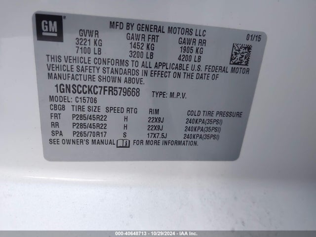 1GNSCCKC7FR579668 Chevrolet Tahoe Ltz
