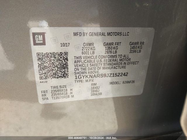 1GYKNARS9JZ152242 Cadillac Xt5 Standard