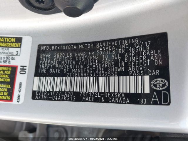 2T1BURHE5JC032550 Toyota Corolla Xse