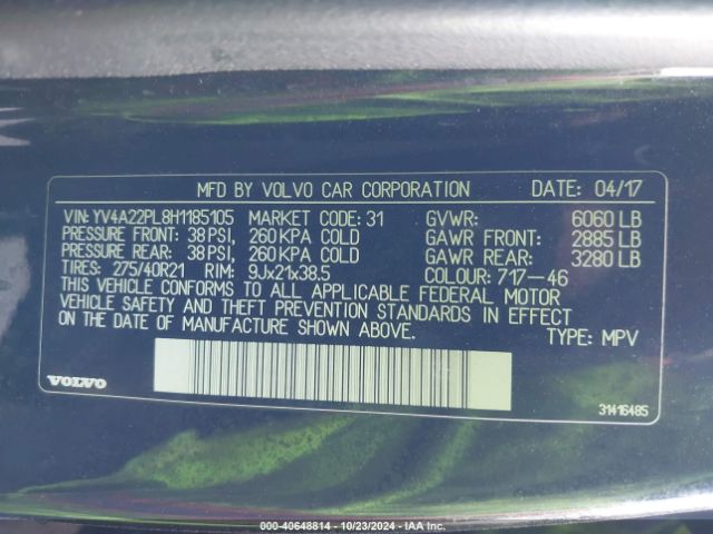 YV4A22PL8H1185105 Volvo Xc90 T6 Inscription