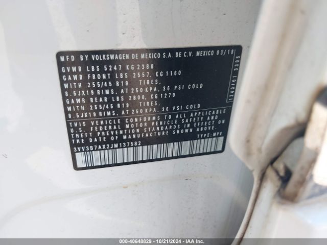 3VV3B7AX2JM137582 Volkswagen Tiguan 2.0t Se/2.0t Sel