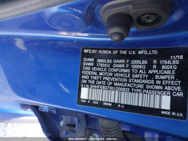 SHHFK8G73KU200833 Honda Civic Type R Touring