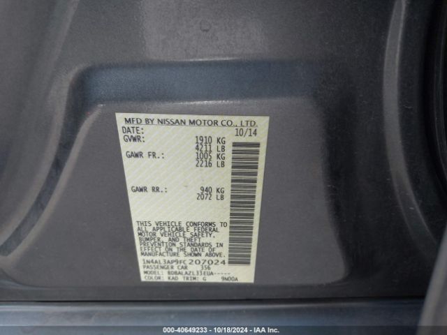 1N4AL3AP9FC207024 Nissan ALTIMA 2.5