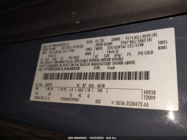 1FTBR3X81LKA28538 Ford Transit-250 Cargo Van