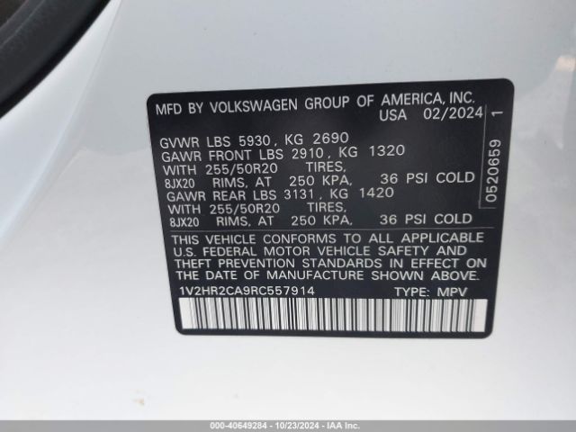 1V2HR2CA9RC557914 Volkswagen Atlas 2.0t Se W/technology