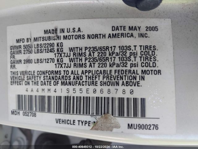 2005 MITSUBISHI ENDEAVOR 4A4MM41S55E068780 Photo 8