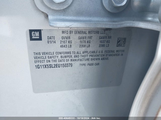 Chevrolet Impala 1fl 2014 1G11X5SL2EU150379 Image 9