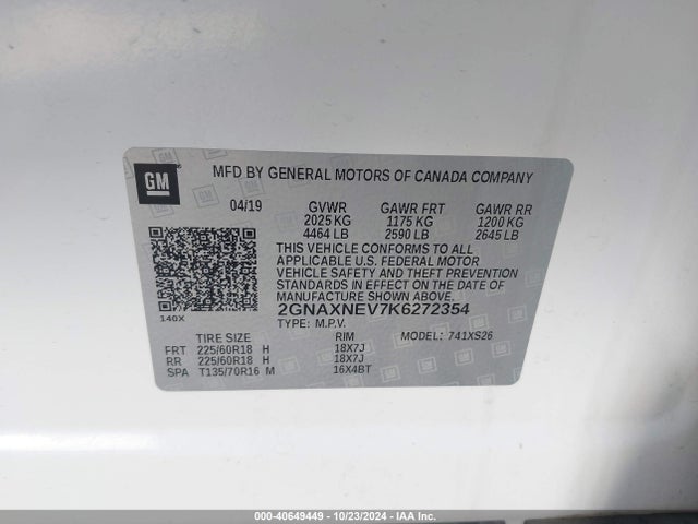 Chevrolet Equinox Premier 2019 2GNAXNEV7K6272354 Image 9