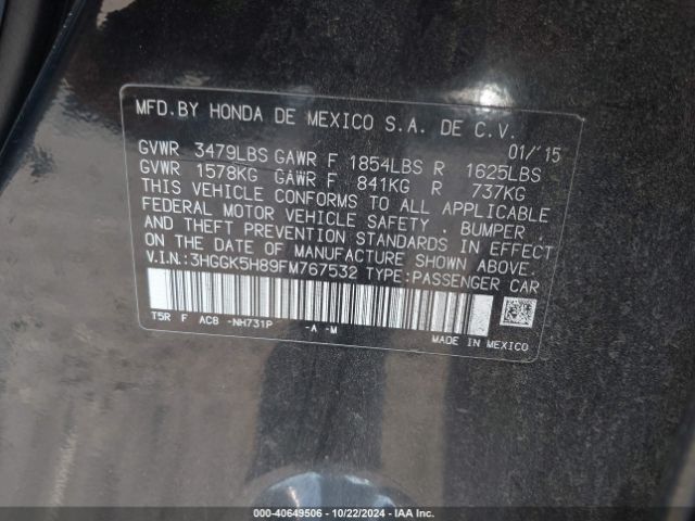 3HGGK5H89FM767532 Honda Fit Ex/ex-l