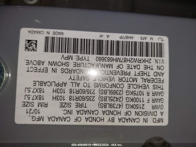 2HKRW2H87MH683660 Honda Cr-v Awd Ex-l