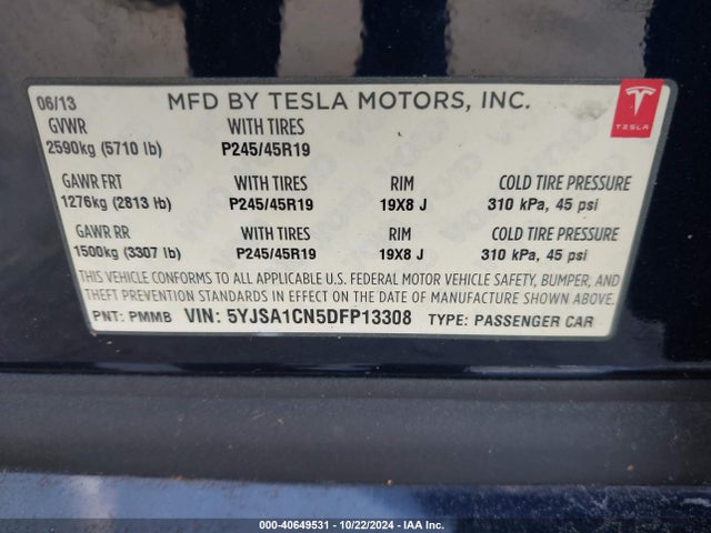 2013 TESLA MODEL S 5YJSA1CN5DFP13308 Photo 8