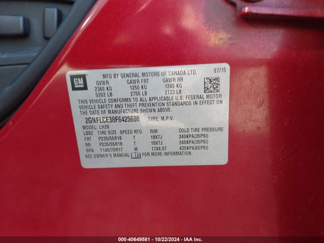Chevrolet Equinox 2lt 2015 2GNFLCE38F6425608 Image 9