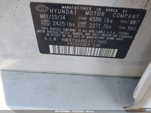 KMHEC4A46EA117665 Hyundai SONATA HYBRID