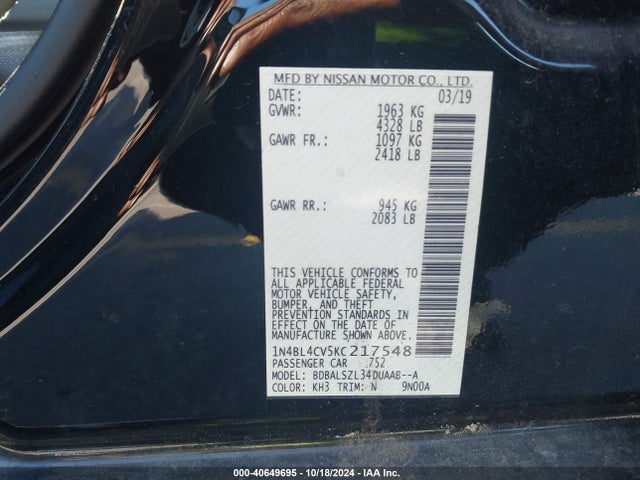 Nissan Altima 2.5 Sr 2019 1N4BL4CV5KC217548 Image 9