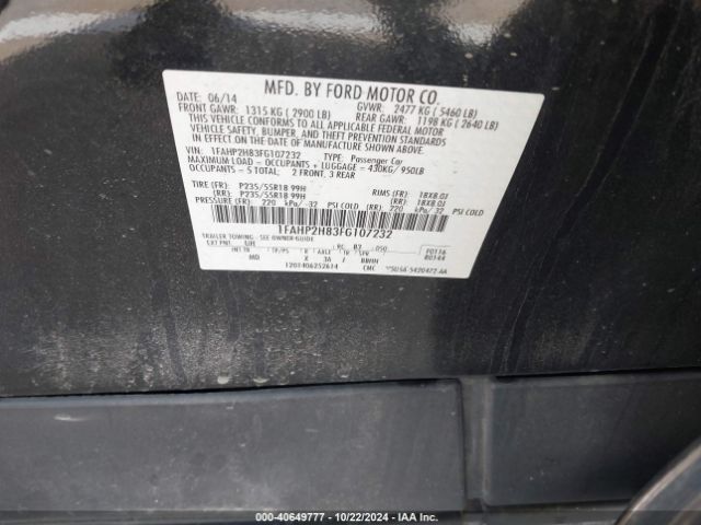 1FAHP2H83FG107232 Ford TAURUS SEL
