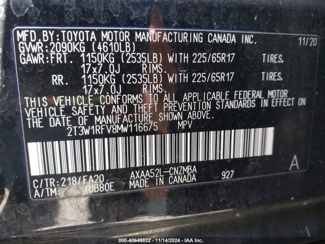 Toyota Rav4 Xle 2021 2T3W1RFV8MW116675 Image 9