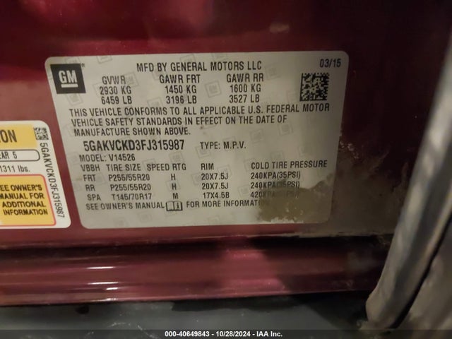Buick Enclave Premium 2015 5GAKVCKD3FJ315987 Image 9