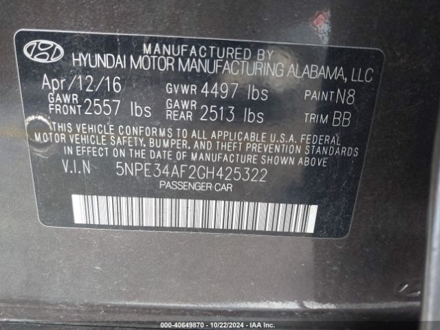 5NPE34AF2GH425322 Hyundai Sonata Sport