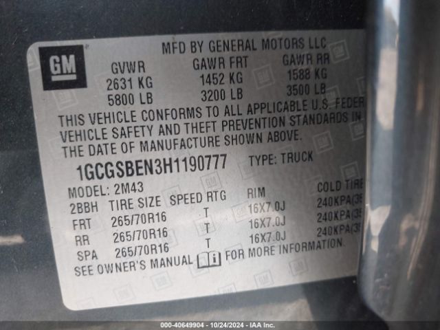 1GCGSBEN3H1190777 Chevrolet Colorado Wt