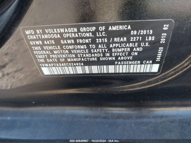 1VWAP7A34EC024824 Volkswagen Passat 2.5l S