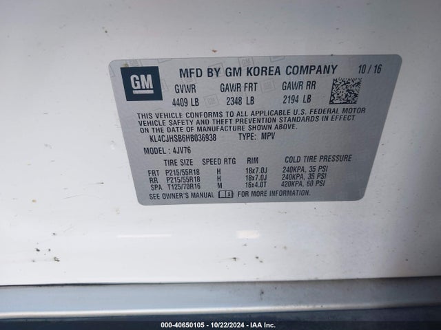 KL4CJHSB6HB036938 Buick Encore Premium