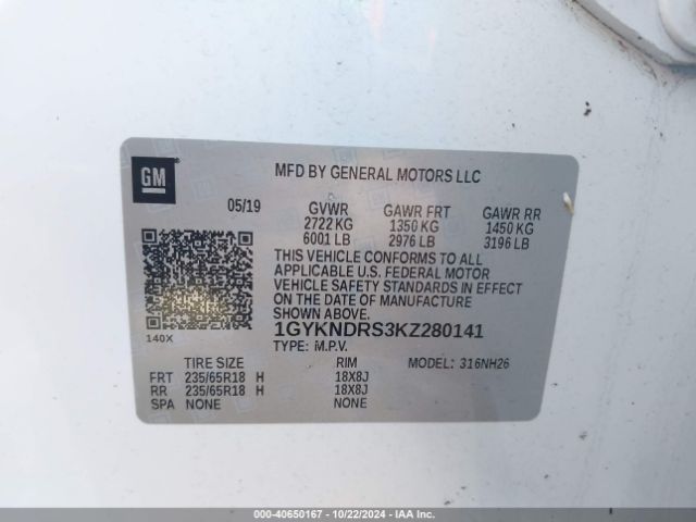 1GYKNDRS3KZ280141 Cadillac XT5 LUXURY