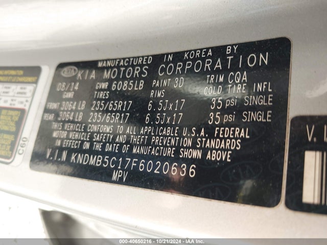 KIA SEDONA LX 2015 KNDMB5C17F6020636 Image 9