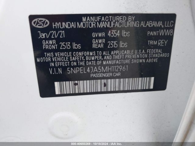 5NPEL4JA5MH112961 Hyundai SONATA SEL