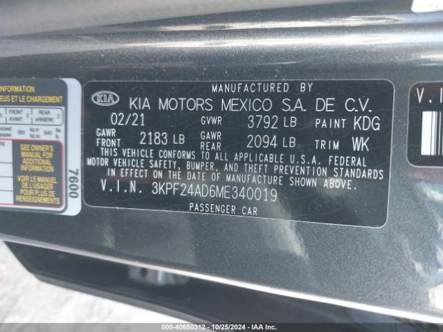 3KPF24AD6ME340019 KIA FORTE FE