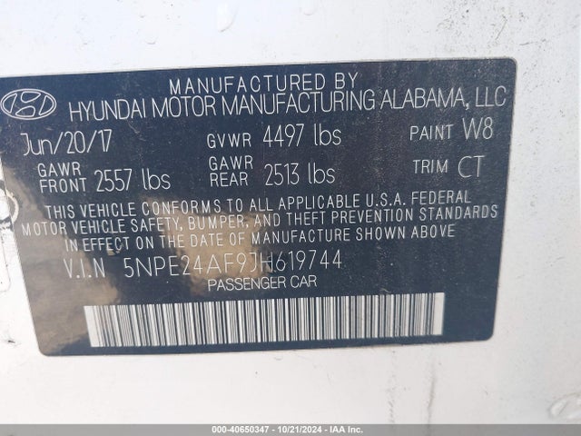 Hyundai SONATA SE 2018 5NPE24AF9JH619744 Image 9