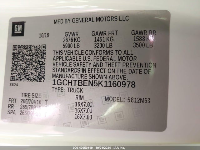 Chevrolet Colorado Wt 2019 1GCHTBEN5K1160978 Image 9
