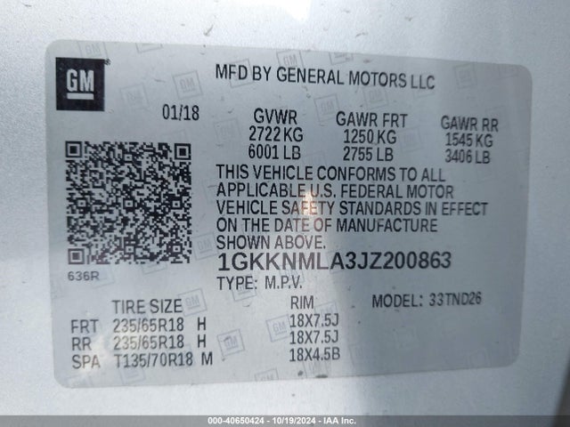 GMC Acadia Slt-1 2018 1GKKNMLA3JZ200863 Image 9
