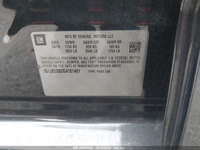 Chevrolet Sonic Ltz Auto 2016 1G1JE5SB2G4161401 Image 9