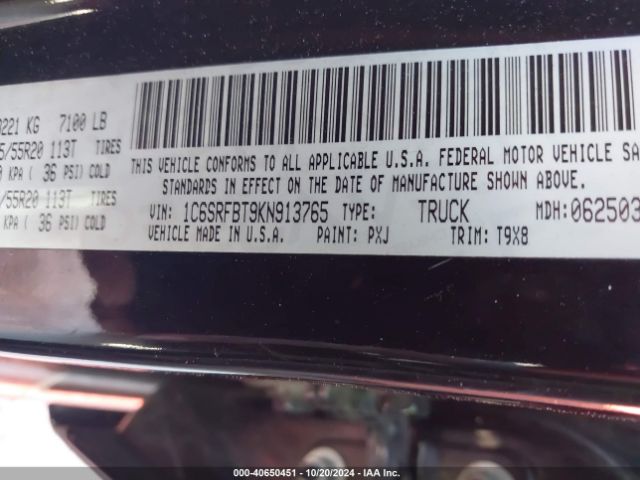 1C6SRFBT9KN913765 RAM 1500 Big Horn/lone Star  4x4 6'4 Box