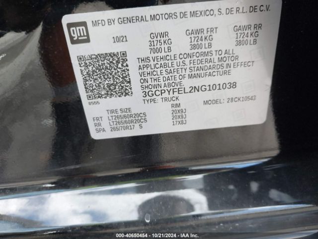 3GCPYFEL2NG101038 Chevrolet Silverado 1500 Ltd 4wd  Short Bed Lt Trail Boss