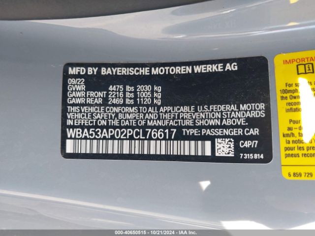 WBA53AP02PCL76617 BMW 430I