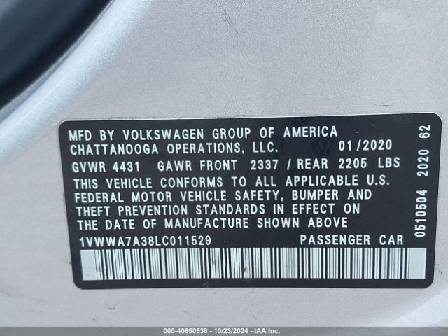 1VWWA7A38LC011529 Volkswagen Passat 2.0t Se