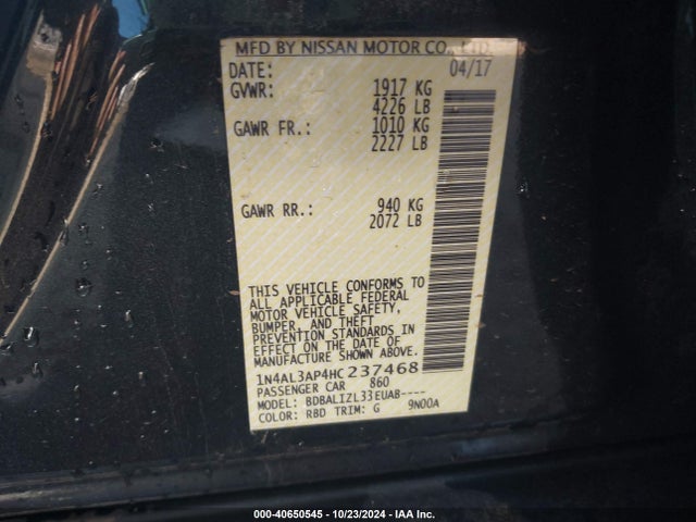 Nissan Altima 2.5 Sv 2017 1N4AL3AP4HC237468 Image 9
