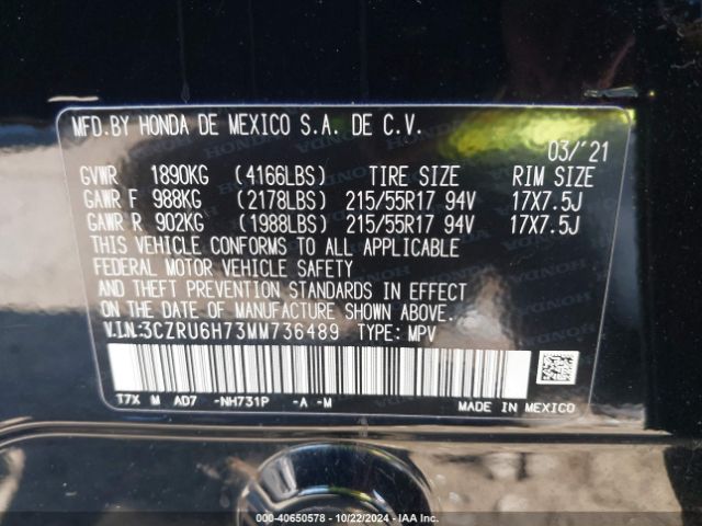 3CZRU6H73MM736489 Honda Hr-v Awd Ex-l