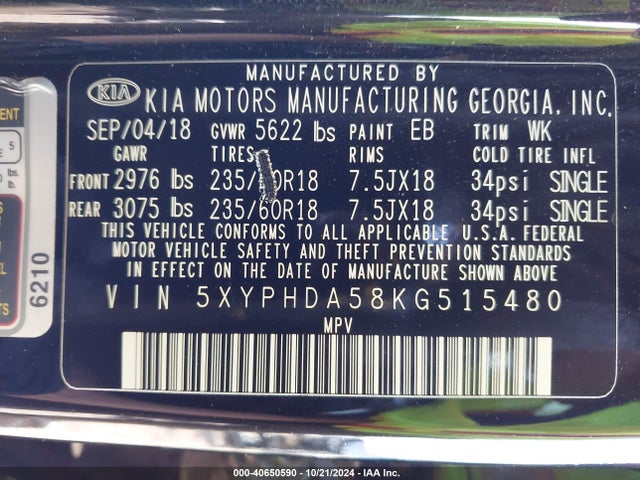 KIA Sorento 3.3l Ex 2019 5XYPHDA58KG515480 Image 9