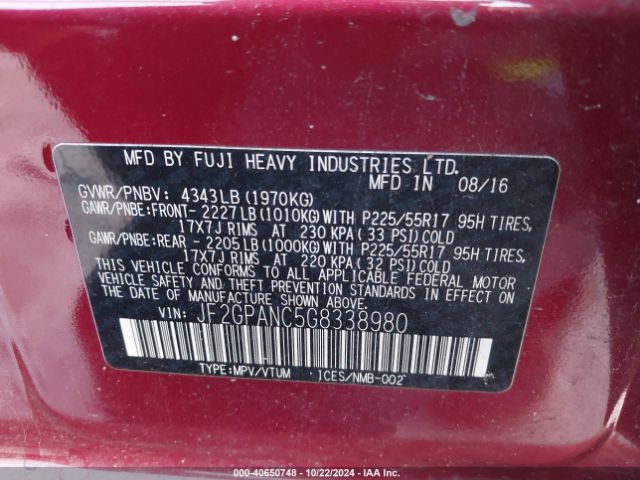 JF2GPANC5G8338980 Subaru Crosstrek 2.0i Limited