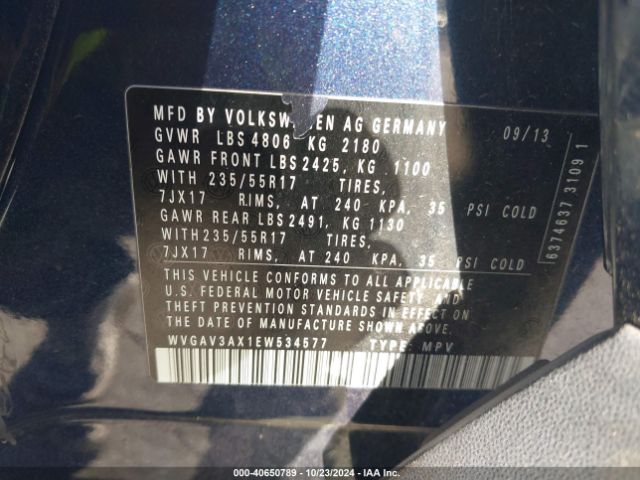WVGAV3AX1EW534577 Volkswagen TIGUAN SE