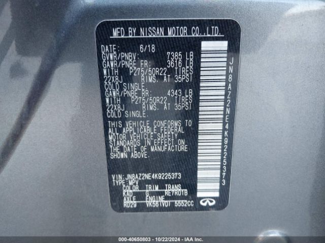 JN8AZ2NE4K9225373 Infiniti QX80 LUXE