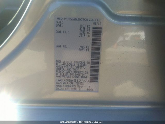 1N4BL4DV2RN317359 Nissan Altima Sv Fwd
