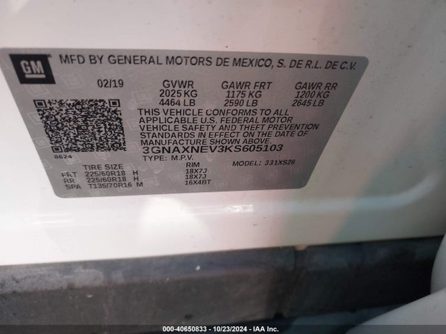 3GNAXNEV3KS605103 Chevrolet Equinox Premier