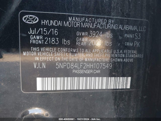 Hyundai ELANTRA SE 2017 5NPD84LF2HH107549 Image 9