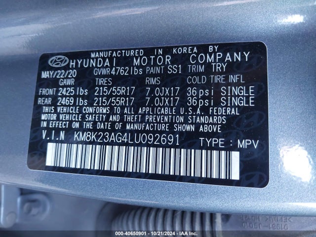 KM8K23AG4LU092691 Hyundai Kona Electric Sel
