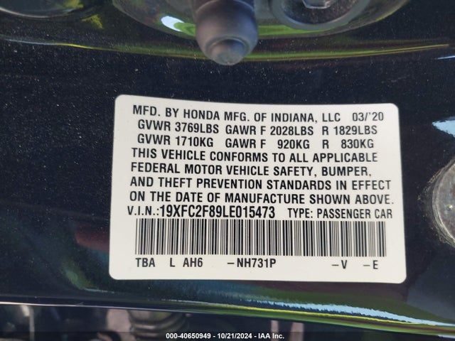 Honda Civic Sport 2020 19XFC2F89LE015473 Image 9