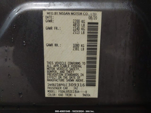 Nissan Leaf S Plus 62 Kwh 2020 1N4BZ1BP4LC309316 Image 9